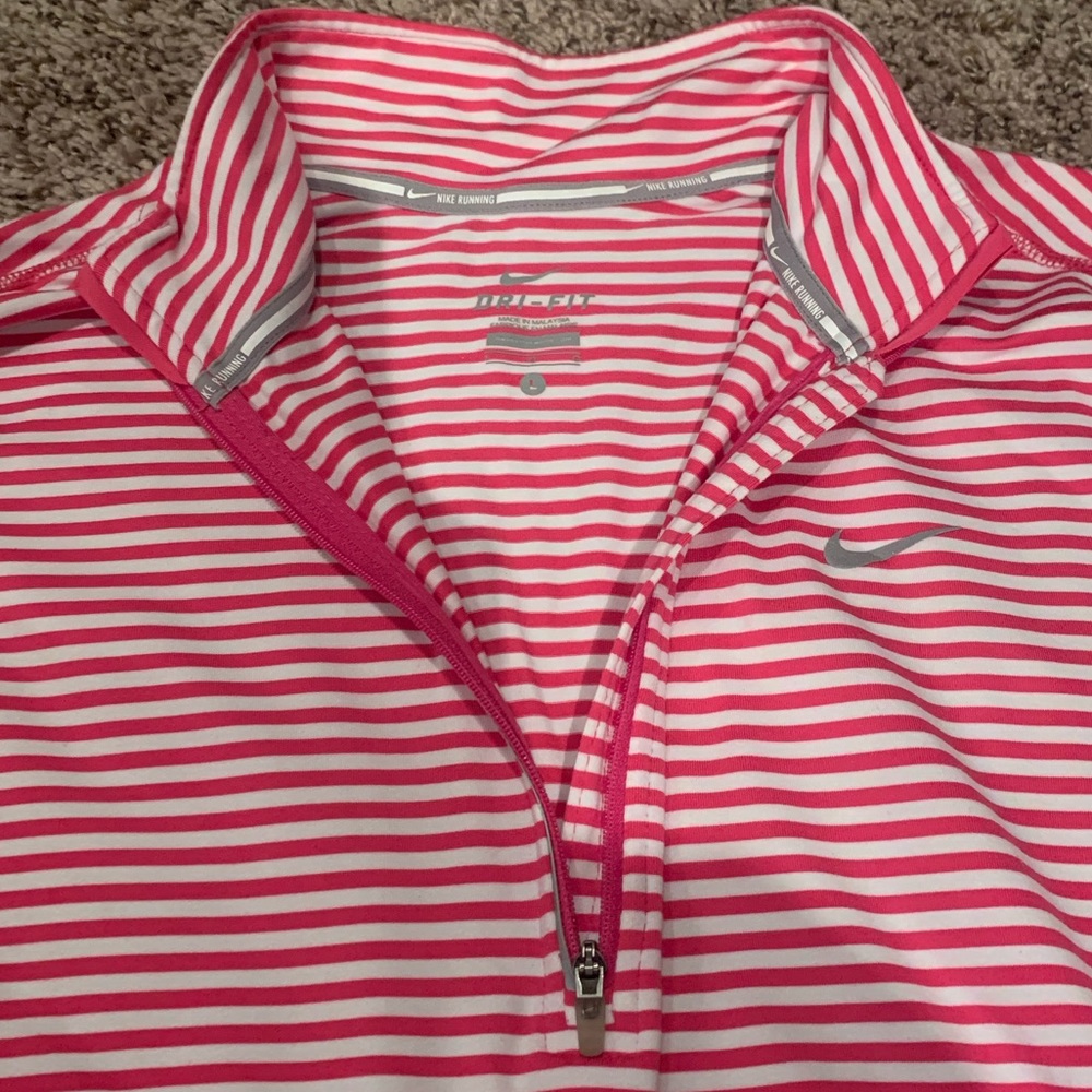 Nike Running Quarter Zip Dri-Fit Pink Strip Top